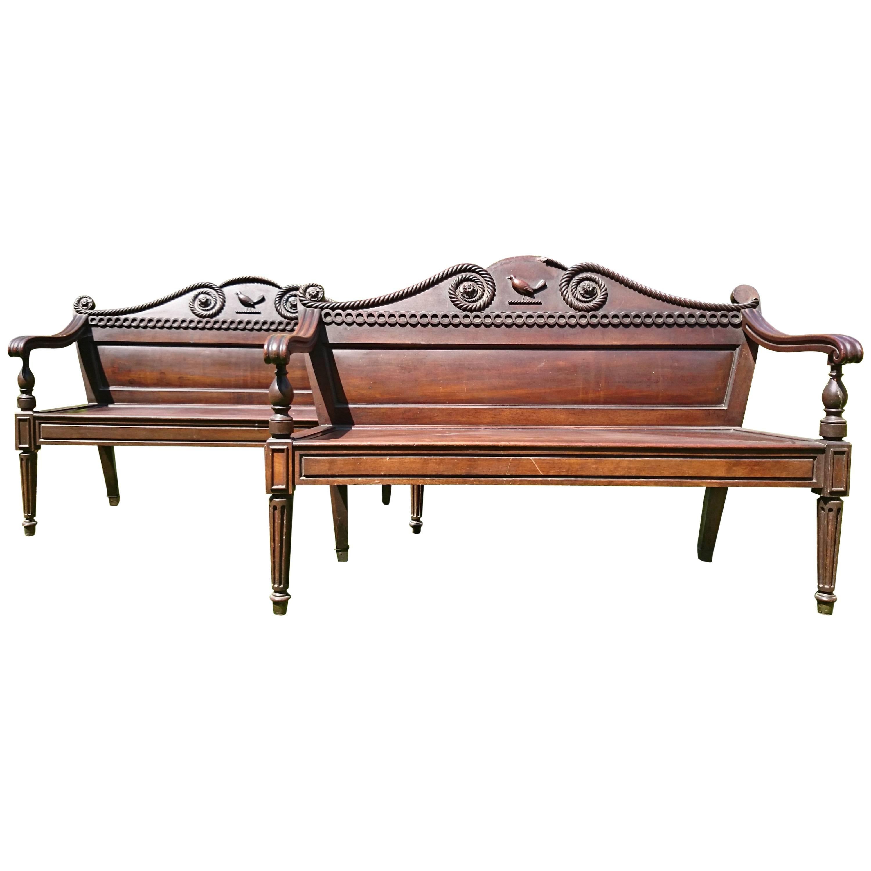 Rochfort Benches, Pair Irish Regency Mahogany Benches Original Family Owner For Sale