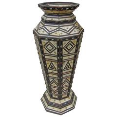 19th Century Bone, Silver, and Wood Marquetry Large Vase