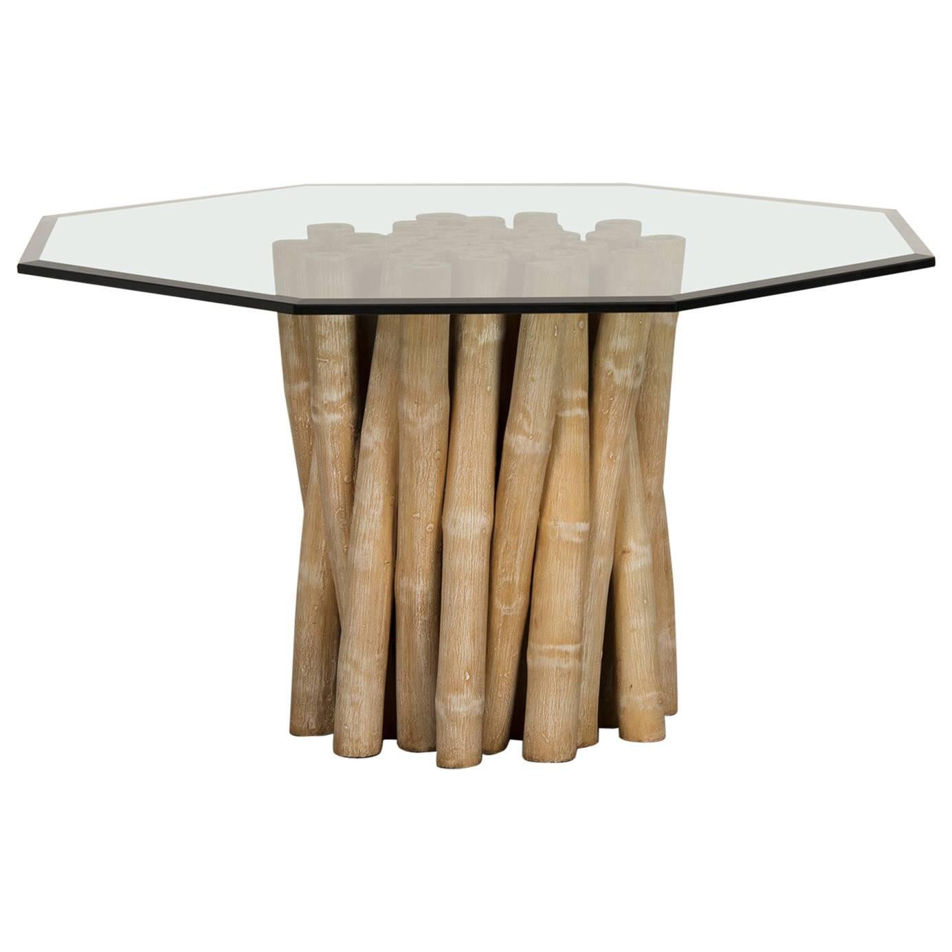 Vintage Budji Collection Bamboo Table Base, American, circa 1980, Glass Top For Sale