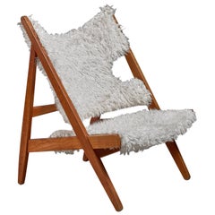Ib Kofod-Larsen Limited Edition Sheepskin Knitting Chair, Denmark, 1951