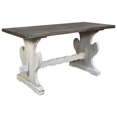Antique Italian Trestle Painted Whitewashed Oak Two-Toned Coffee Table