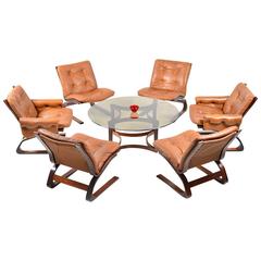 Set of Six Rosewood 'Kengu' Easychairs and Table in by Elsa & Nordahl Solheim