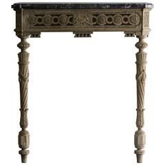 Antique French Louis XVI Period Carved Oak Console Table, Marble-Top, circa 1790