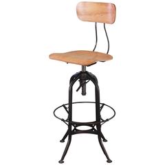 Vintage Industrial Bent Plywood and Metal Adjustable Toledo Bar Stool 11