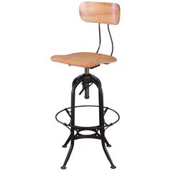 Toledo Bar Stool - Vintage Industrial Bent Plywood and Metal Adjustable 