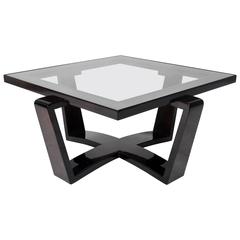Art Deco Style Square Glass Top Coffee Table with Arched X-Form Base 2