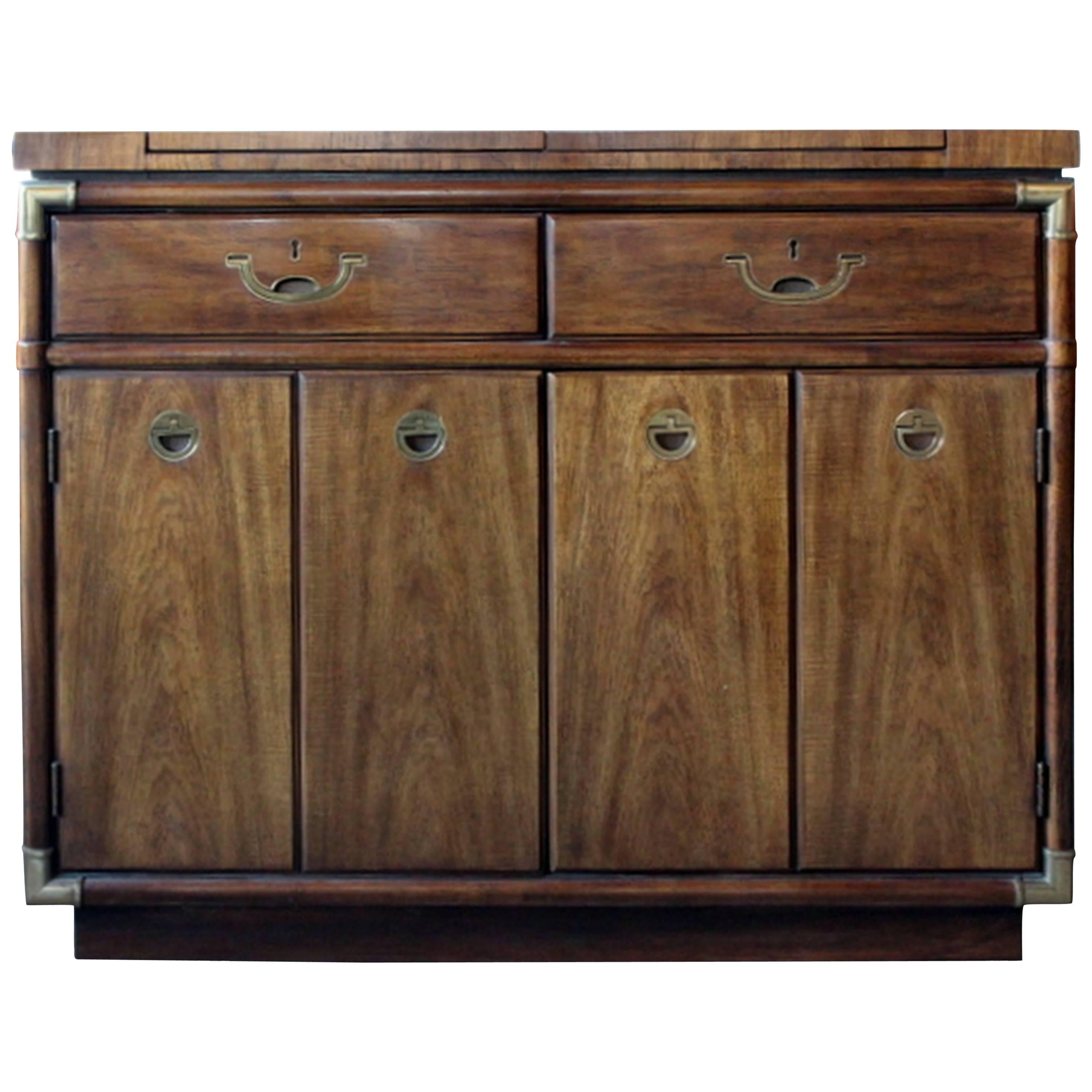 Drexel Heritage Campaign Style Sideboard or Buffet on Rollers