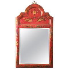Eye-Catching Red and Gold Chinoiserie Mirror