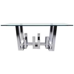 Contemporary Modern Chrome and Glass Console Table in the Style of Paul Evans 2