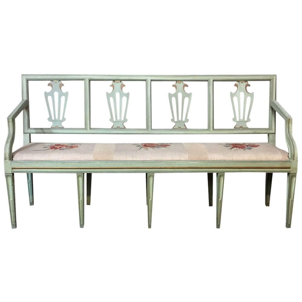 19th Century Swedish Neoclassical Painted Bench with Hand-Woven Tapestry Seat