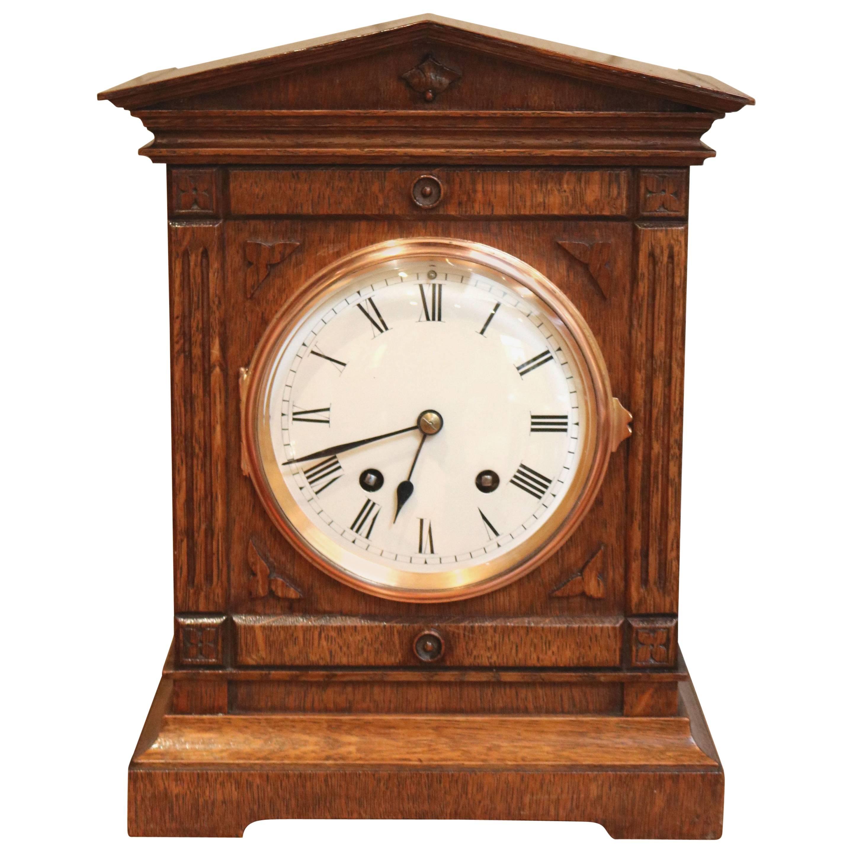 Edwardian Oak Mantel Clock by Lenzkirch For Sale
