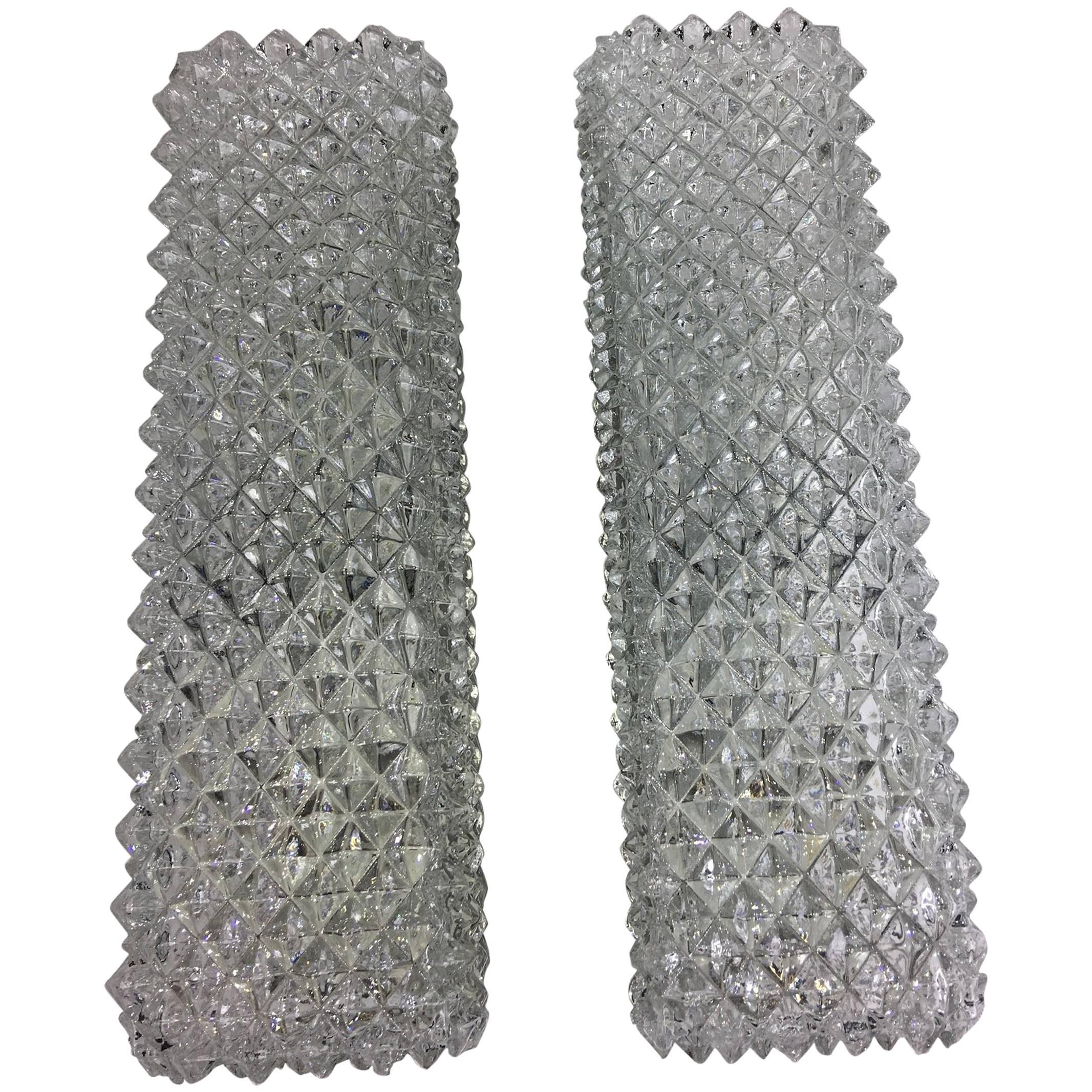 Pair of 1960s German Limburg Textured Vanity Glass Sconces For Sale