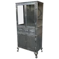 Antique Industrial Brushed Steel Double Door Apothecary Display Cabinet