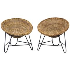 Pair of Jacques Adnet Style Woven Basket Chairs