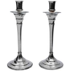 Pair of Art Deco Solid Silver English Candlesticks