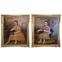 Superb Museum Quality Pair of Monumental 19th Century Italian Portraits