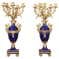 Fantastic Pair of Late 19th Century Gilt Bronze and Lapis Lazuli Candelabra