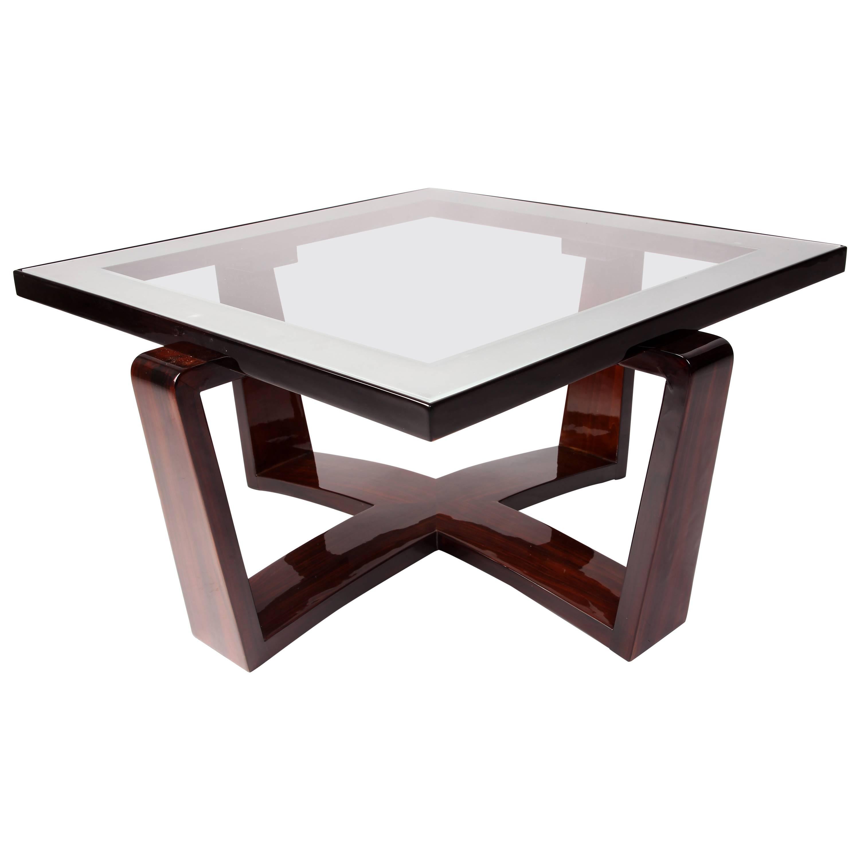 Modernist Bentwood Bauhaus Style Coffee Table with Glass Top