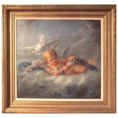 Boucher Styled Cherub or Putti Frolicking , Oil on Canvas 3