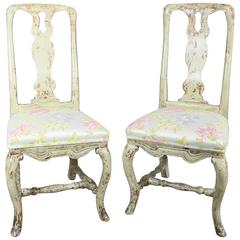 Pair of Swedish Rococo Painted Side Chairs