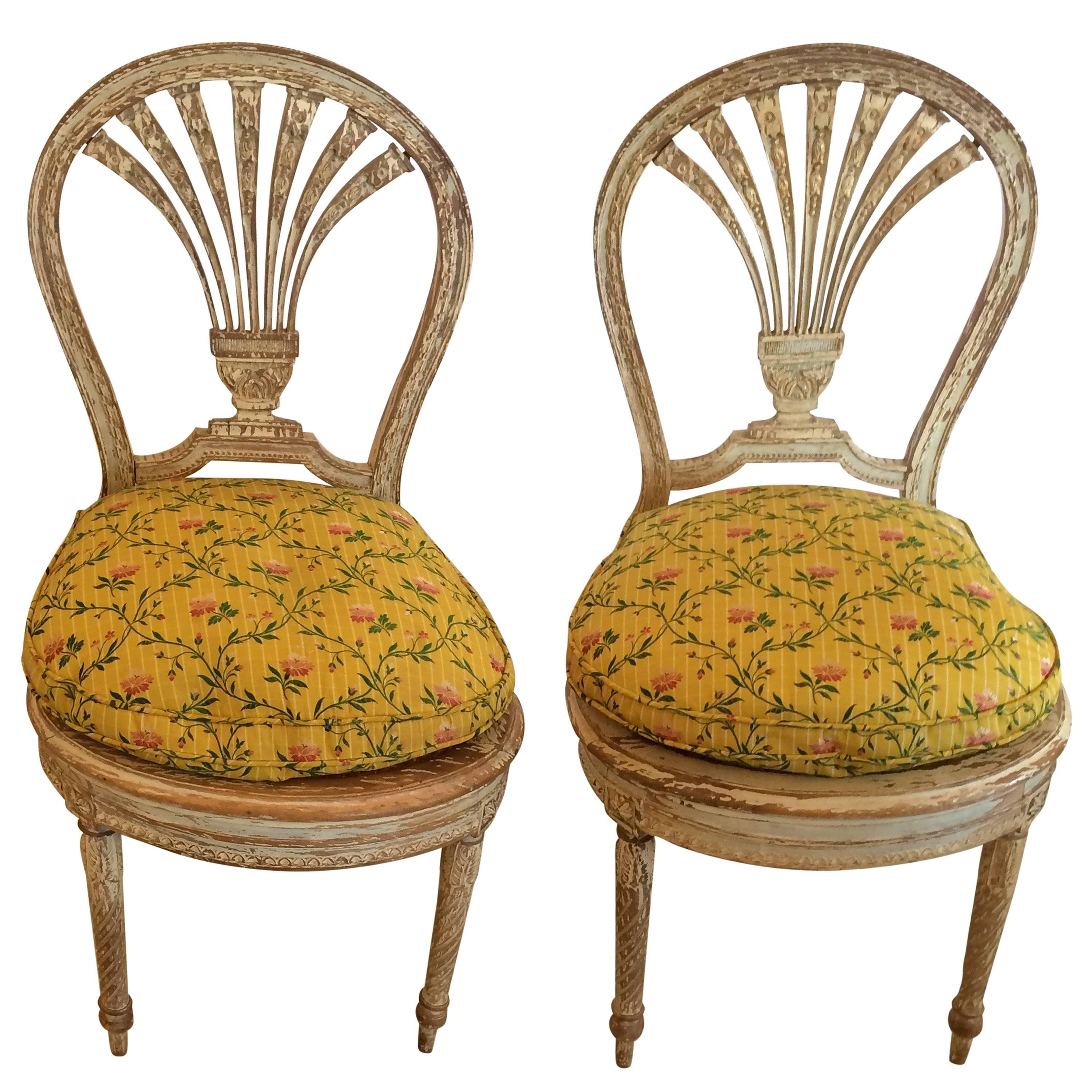 Pair of Charming Louis XVI Style Painted Side Chairs