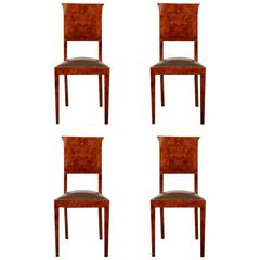 German Burl Wood Art Deco Side Chairs, Set of Four