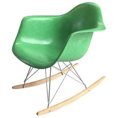 Rare Eames Herman Miller Kelly Green Arm Shell Chair on Rocker Base