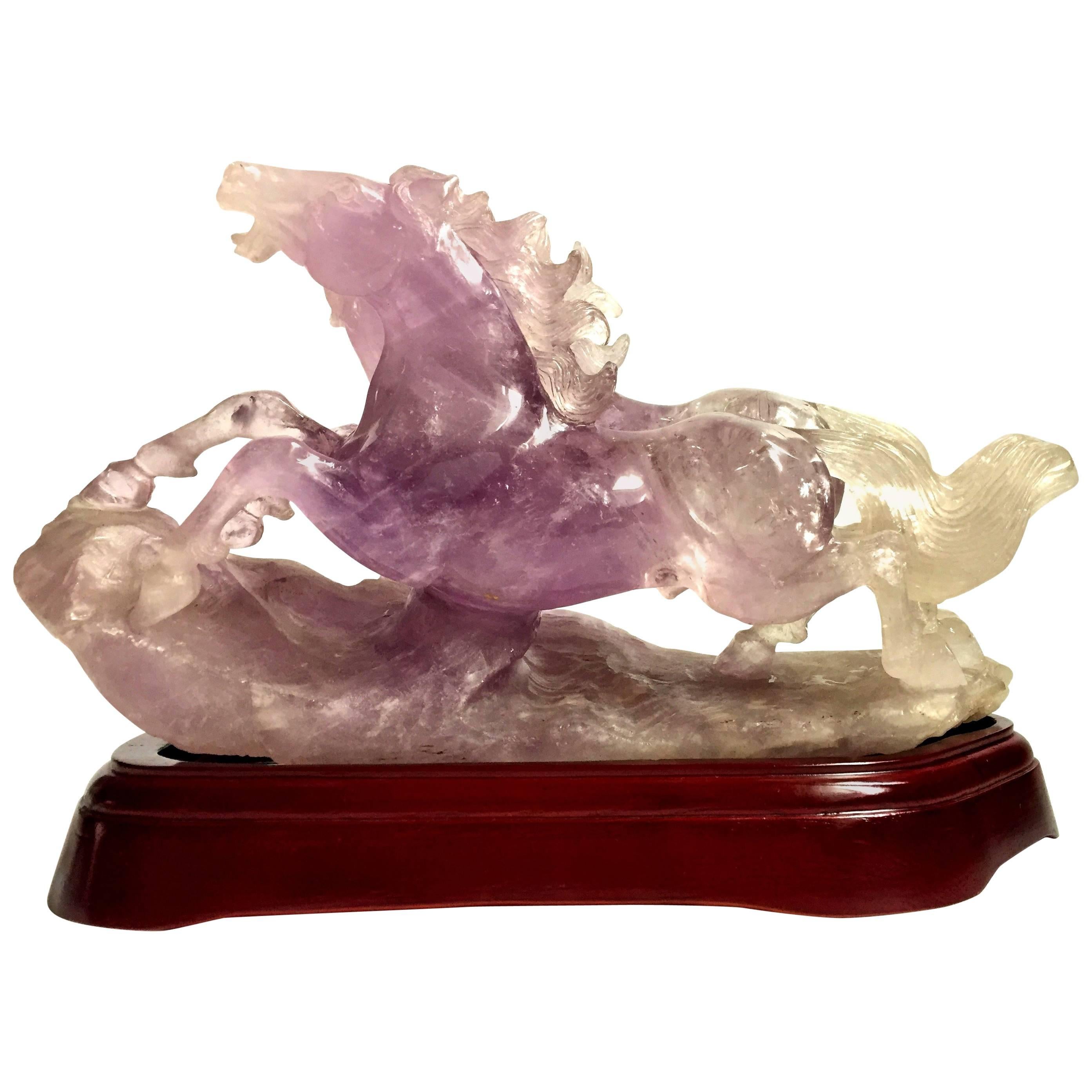 Natural Amethyst Statue, Sculpture of Horses For Sale