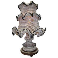 Folk Art Seashell Table Lamp Woven with 1000s Shells