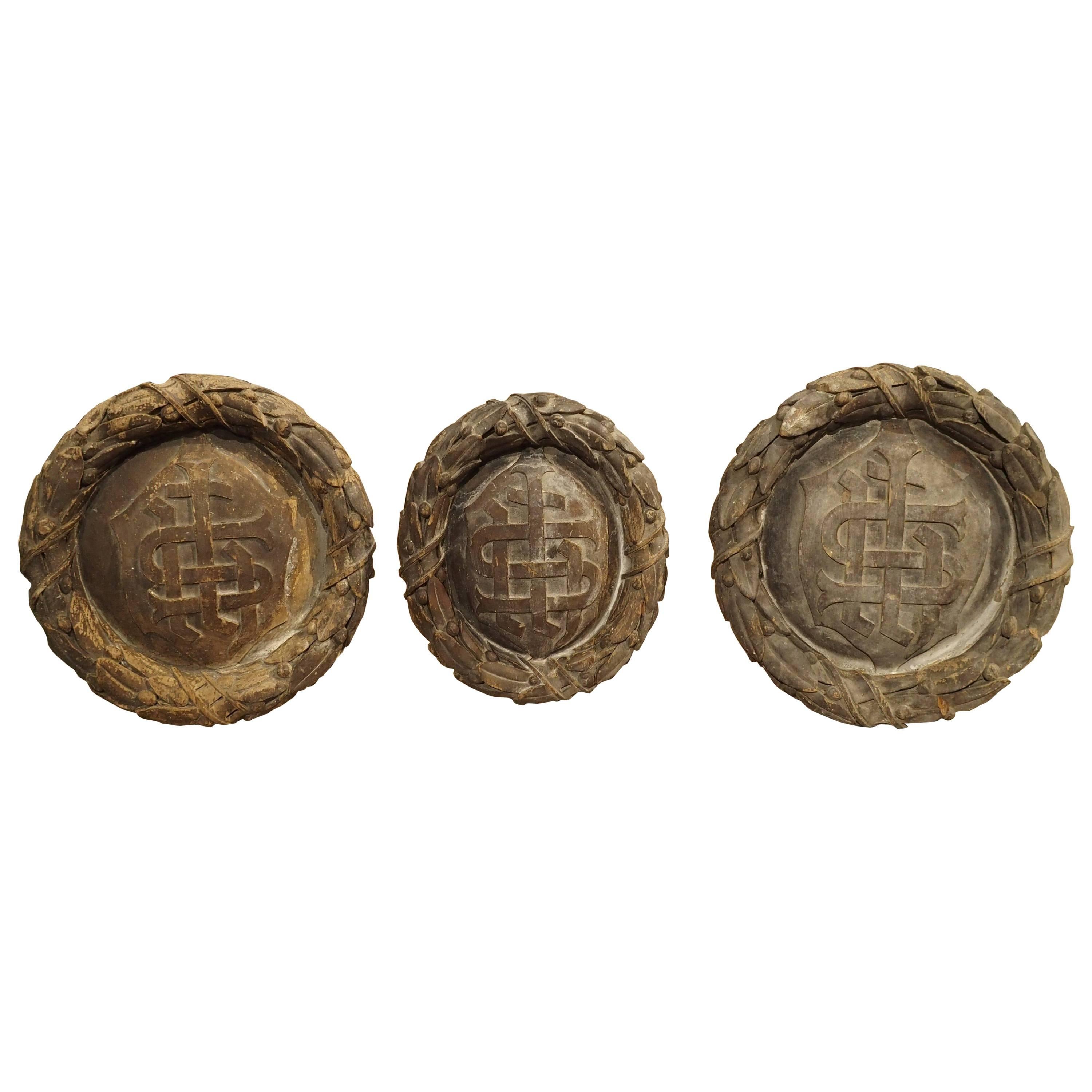 Set of Three Carved Plaques from a Church in Rouen, France, 19th Century