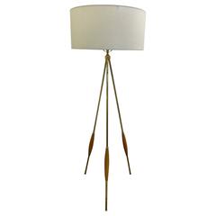 Mid-Century Brass Tripod Floor Lamp, Attr. to Gerald Thurston for Lightolier