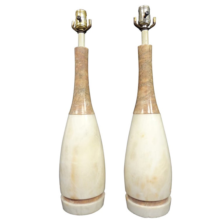 Pair of Marble "Bowling Pin" Lamps For Sale