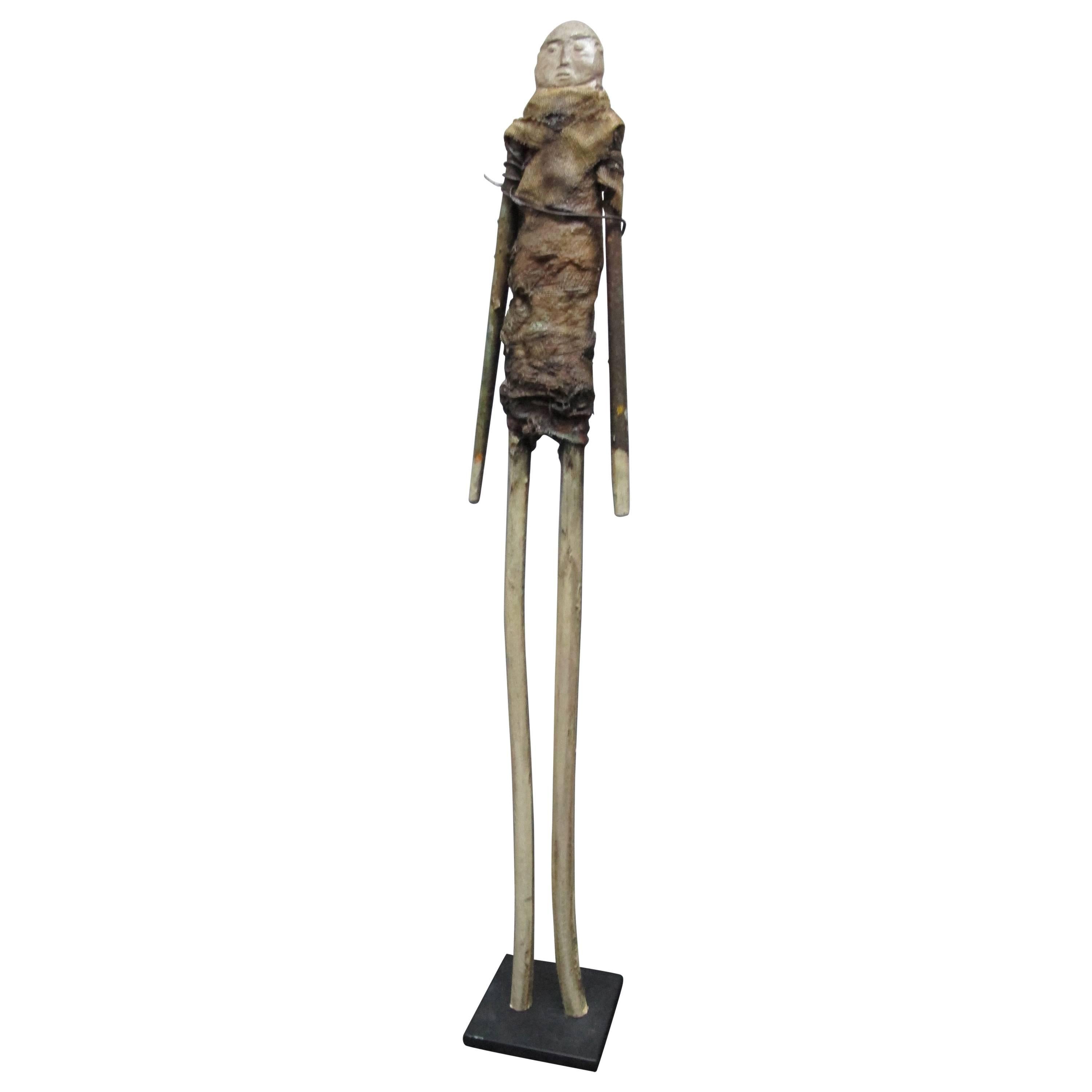 Terry Turrell Wood Figure with Stone Head For Sale