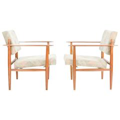 Innovative Pair of Teak Danish Arm or Club Chairs with Convertible Seat Height 1