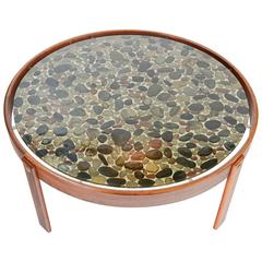Danish Modern River Stone and Rosewood Coffee Table