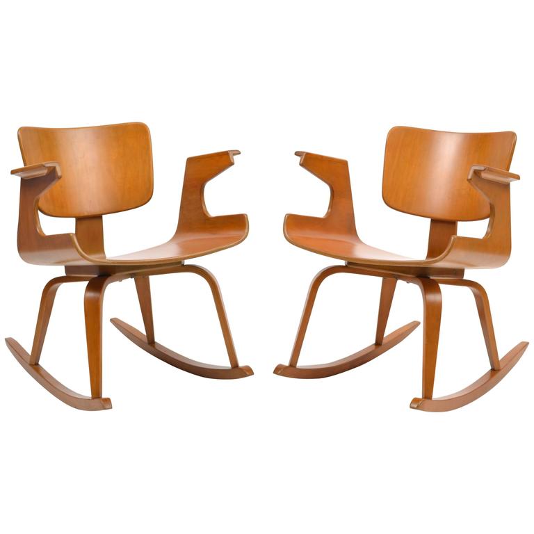 Rare 1950s Plywood Rocking Chairs at 1stDibs