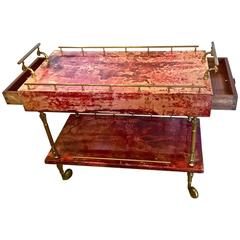 Aldo Tura Bar Cart in Red Lacquer with Two Drawers