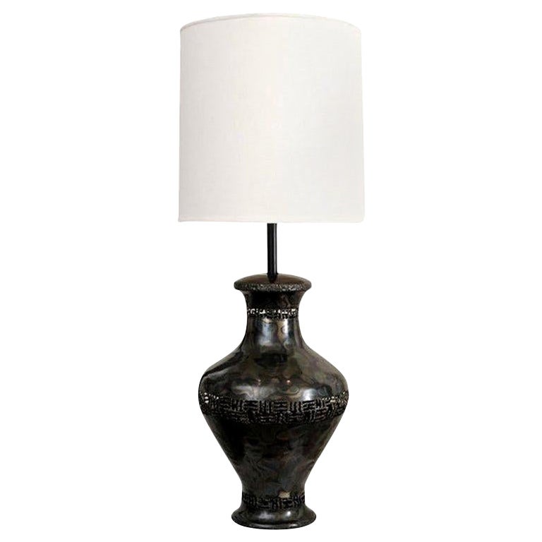Marcello Fantoni Signed Torched Bronze Table Lamp Mid-Century Modern Italian