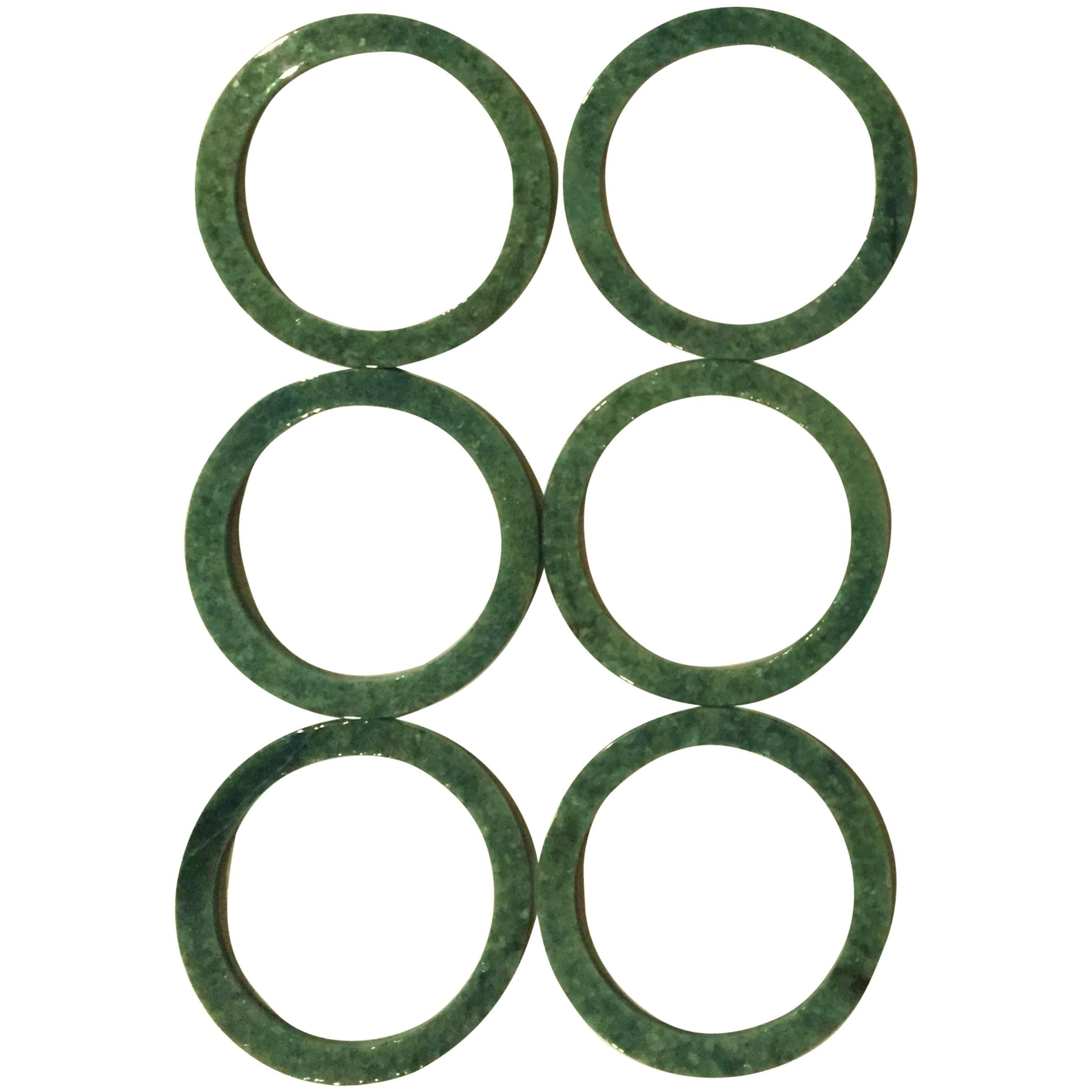 Set of Six Jade Napkin Rings or Bangles For Sale