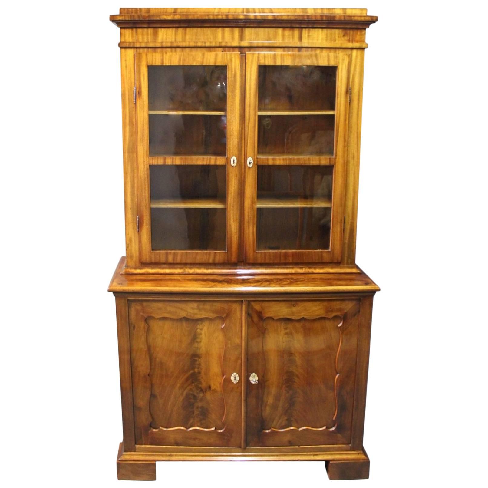 Large Glass Cabinet in Mahogany in the Style of Late Empire, 1830s