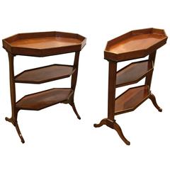 Splendid Pair of 18th Century Three-Tier Mahogany, Brass & Ebony Side Tables