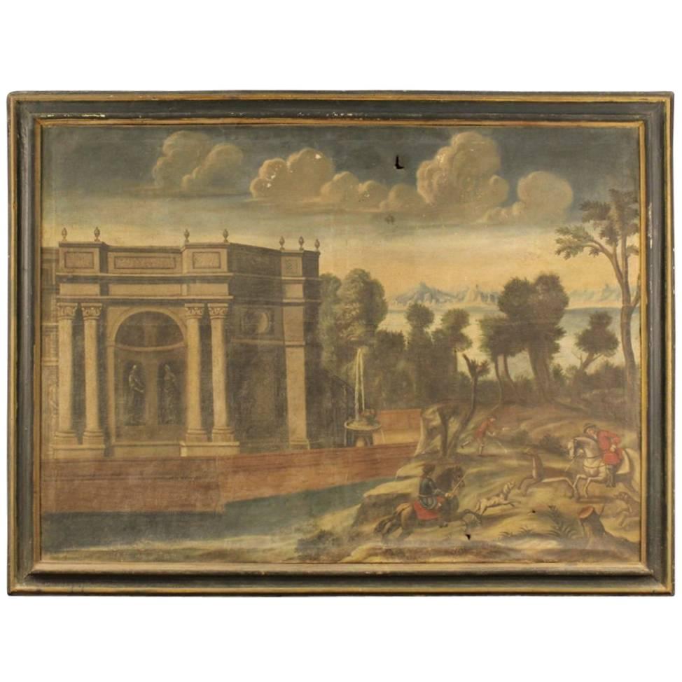 18th Century Italian Painting Landscape with Architecture