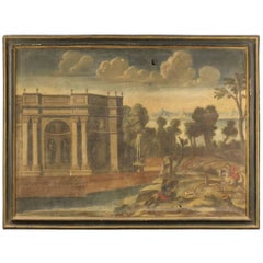 18th Century Italian Painting Landscape with Architecture