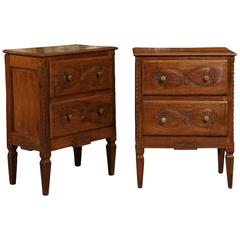 Antique Pair of Walnut Neoclassical Style Commodinis, Italy, 19th Century