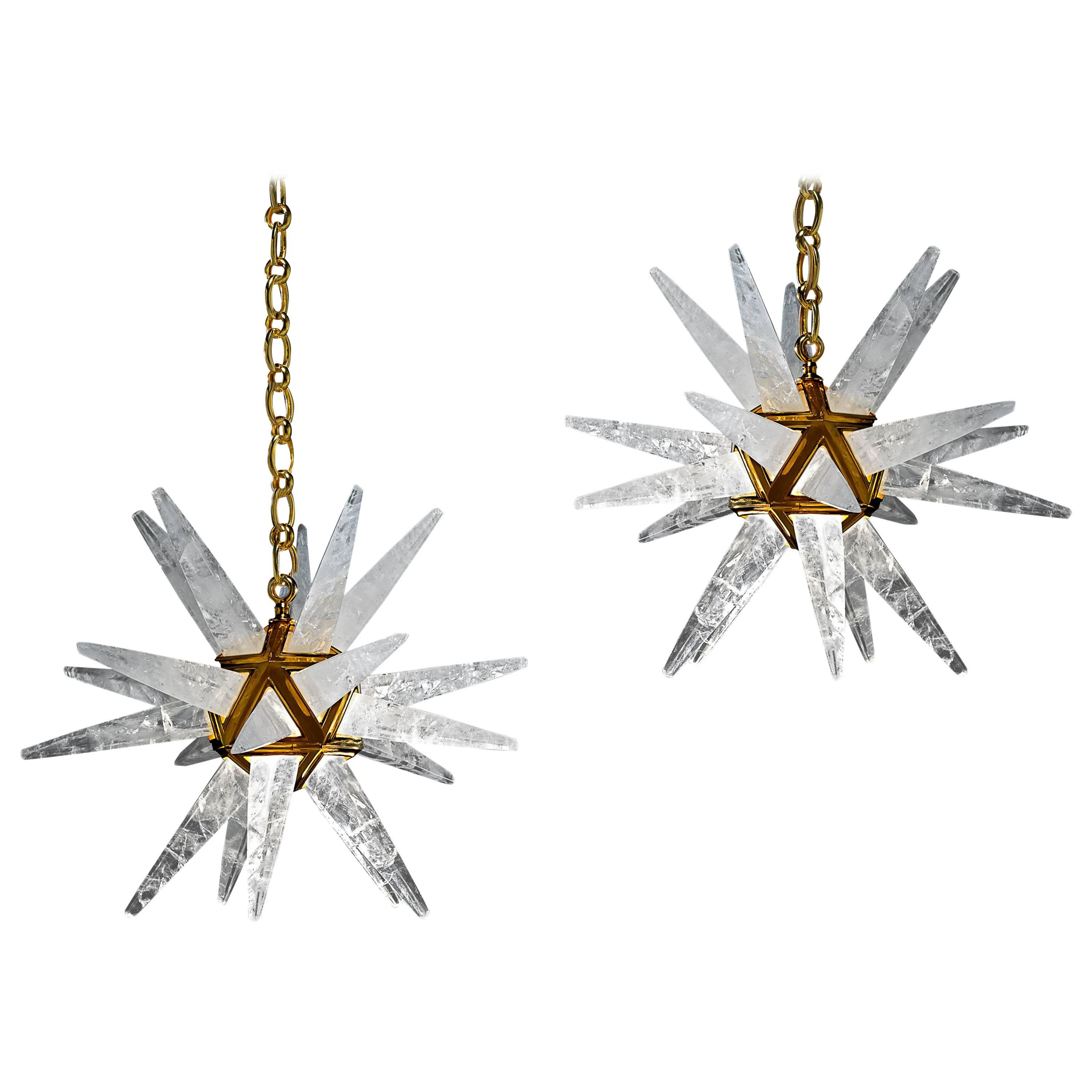 Pair of Rock Crystal Star Chandeliers by Alexandre Vossion
