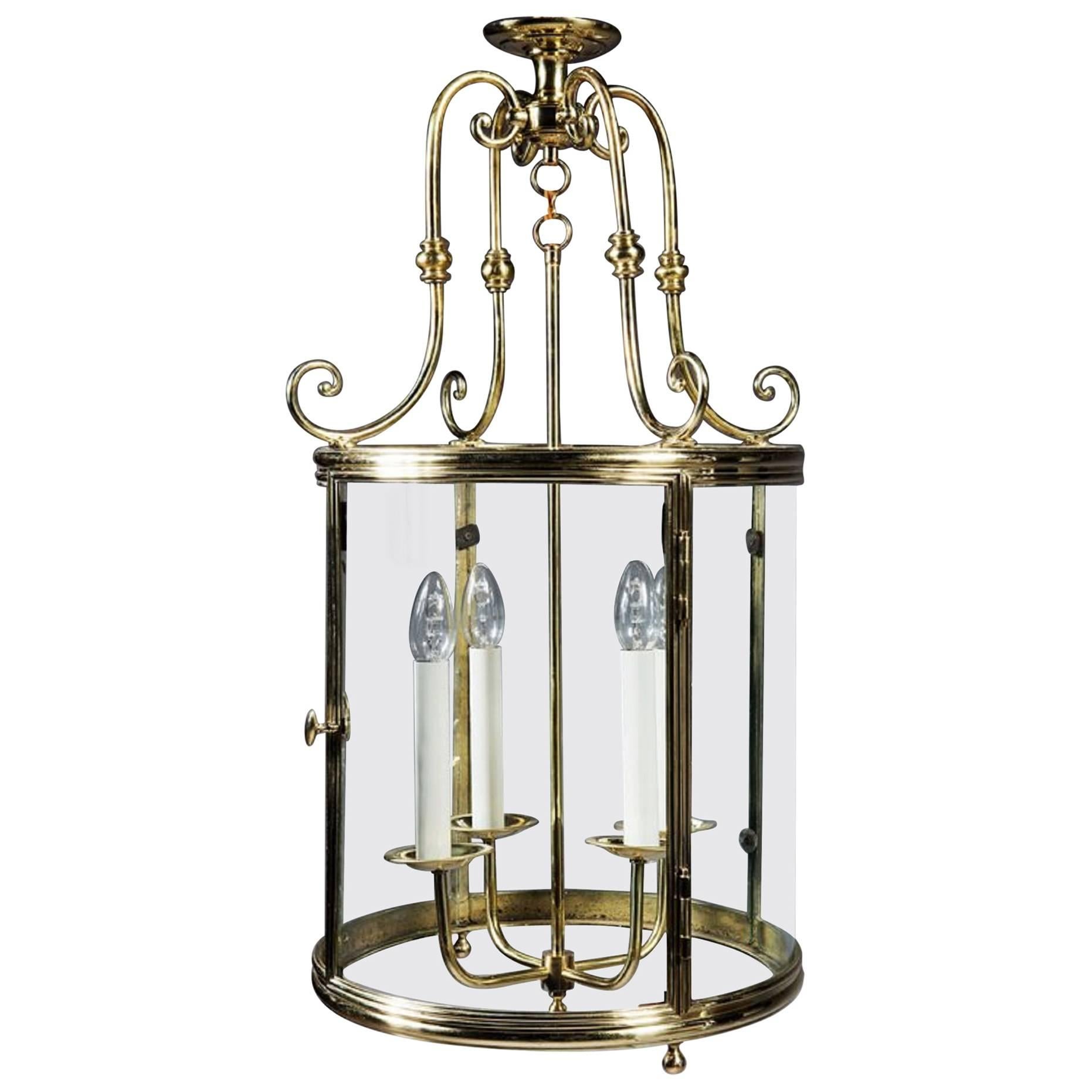 Large 19th Century French Brass Hall Lantern For Sale