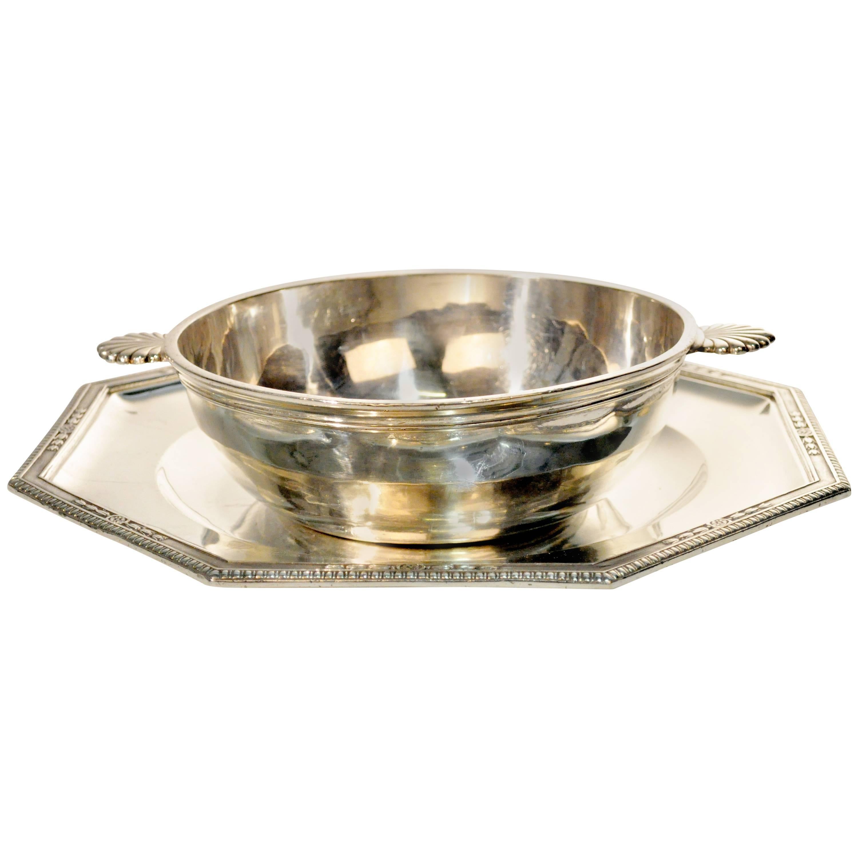 Art Deco Set of Silver Plated Tray and Bowl