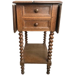 19th Century Barley Twist Oak Drop Leaf Work Table