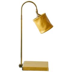 Series 01 Desk Lamp in Mustard by Adam Otlewski in Leather and Unlacquered Brass 2