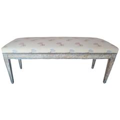 Spanish Pierre Lottier 1960s Bench with Faux Marble Legs and Colored Fabric